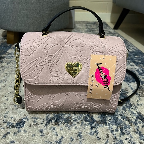 NWT Luv Betsey Johnson Lavender Butterfly Lbaddy Blush Stripe Crossbody Bag - Picture 3 of 11